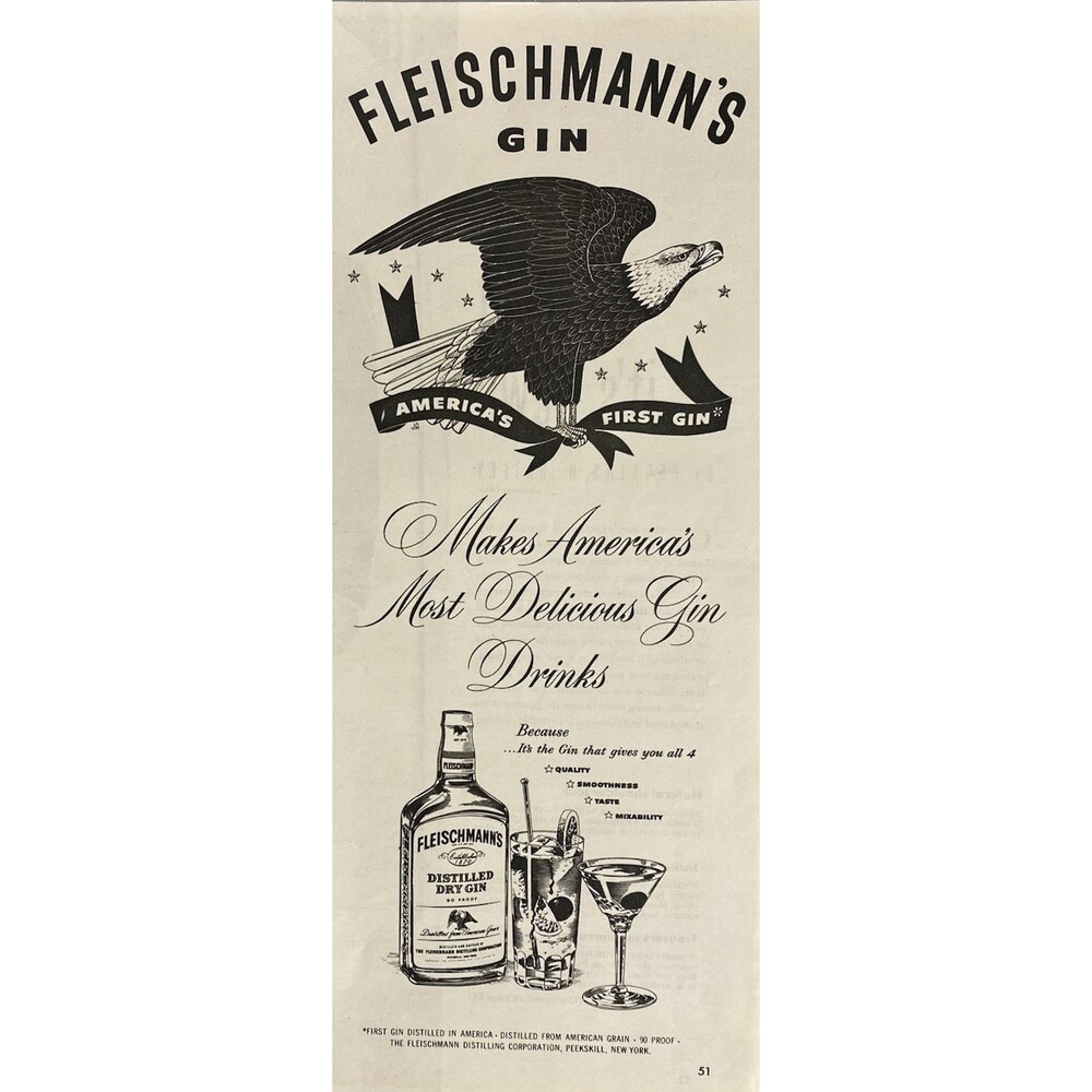 Fleischmann's Dry Gin "America's Most Delicious Gin Drinks" Vintage Print Ad '51